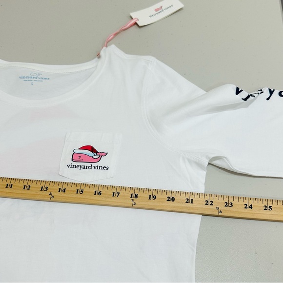 NWT Vineyard Vines Merry Christmas Scoop Neck Pocket Tee Shirt White Women's L - Picture 4 of 6